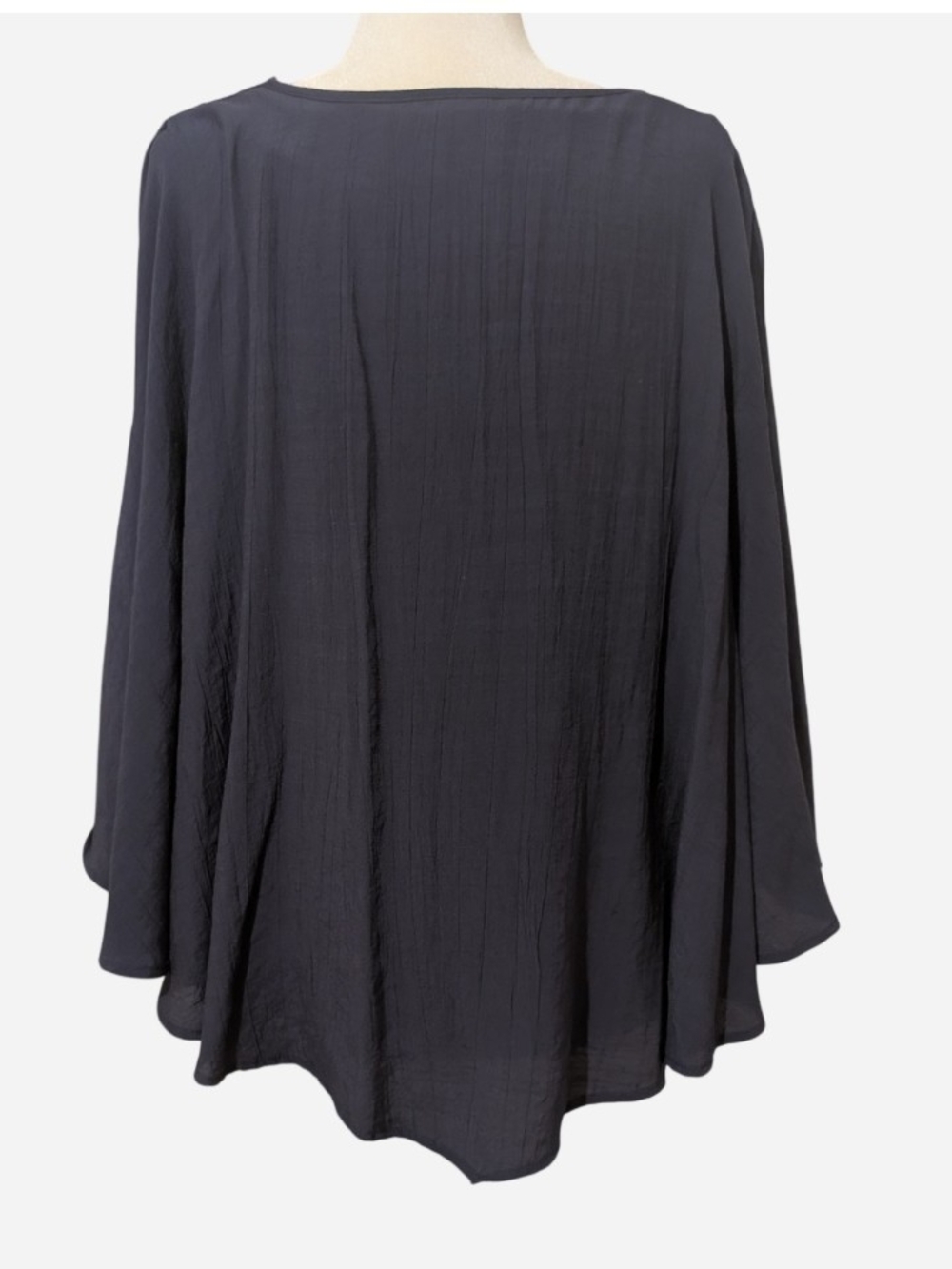NY Collection Black V-Neck Crochet Trim Blouse - Picture 2 of 7